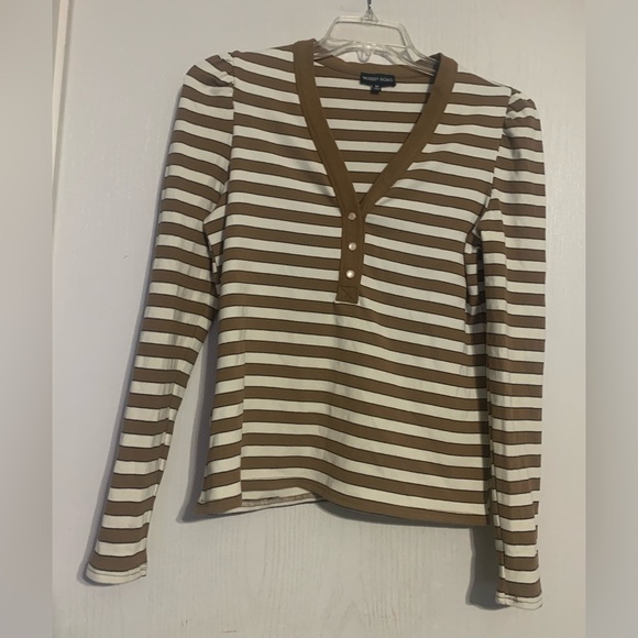 Modern Works Striped V-Neck Long Sleeve Top - Picture 1 of 5